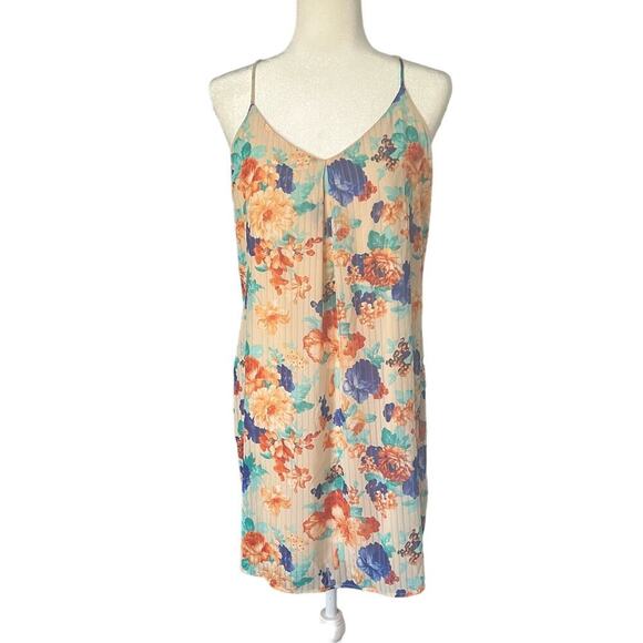 Pink Owl Woman’s Summer Lightweight Spaghetti Strap Floral Cream Dress- Size L - Picture 1 of 12